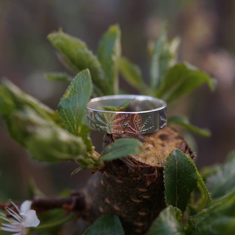 Silver Botanical Wedding Band made from recycled sterling silver image 8