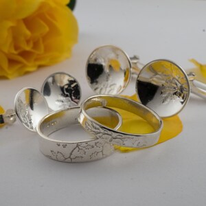 Oak Leaf Wedding Bands: A Set of his and hers Sterling silver Oak leaf textured wedding rings image 9