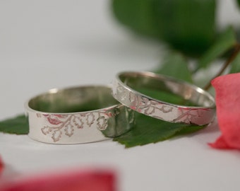 White Gold Oak Leaf Wedding Band: Textured 9ct Eco Gold Ring