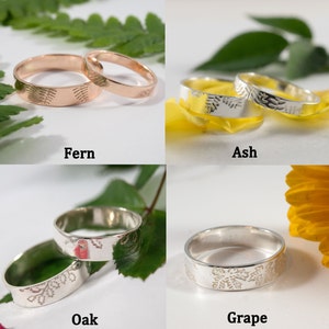 His and His Silver Botanical Wedding Bands: A pair of 5mm wide eco silver wedding bands image 5