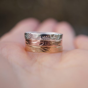 Horse Chestnut Wedding Bands: A Set of his and hers Recycled Sterling silver Horse Chestnut leaf textured wedding rings image 10