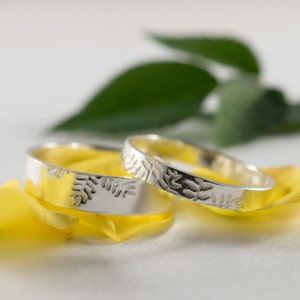 White Gold Ash Wedding Bands: A Set of his and hers 9k White Recycled Gold wedding rings zdjęcie 1