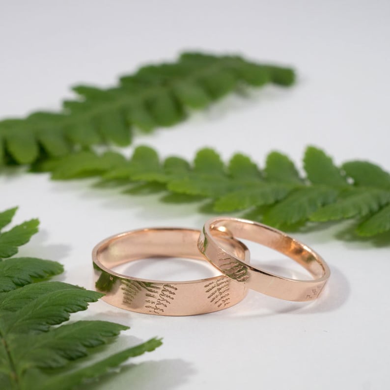 Rose Gold Botanical Wedding Band: A large 5mm wide 9ct rose eco gold wedding band image 4