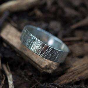 Silver Bark Effect Wedding Bands: A Set of hers and hers recycled sterling silver Bark effect wedding rings image 4