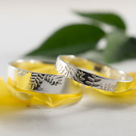 Ash Leaf Wedding Bands A Set of His and Hers Recycled Sterling