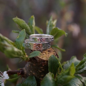 His and His Silver Botanical Wedding Bands: A pair of 5mm wide eco silver wedding bands image 4