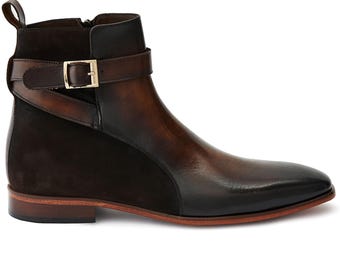 Bottines chelsea en cuir de veau faites à la main - Lanière à boucle, fabriquées en Turquie