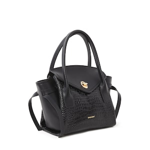 Green Crocodile Embossed Calf Leather Tote Bag With Bamboo Handles Elegant Versatile Handbag main image 1