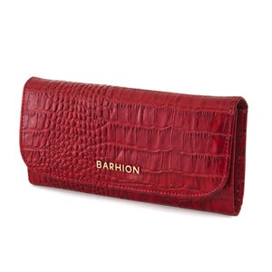 Cartera de piel de becerro con relieve de cocodrilo para mujer, hecha a mano, cartera larga de piel, cartera larga para mujer, cartera a medida, monedero para mujer, cartera de lujo