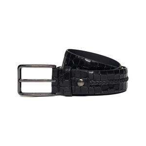 Men&#39;s Crocodile Embossed Leather Belt: Handmade Braided Detail