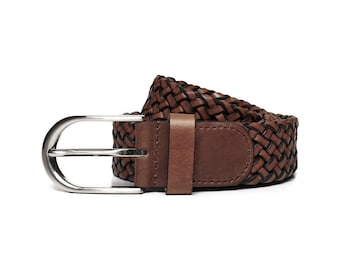 Men&#39;s Double-Sided Braided Calf Leather Handmade Belt, leather belt, mens leather belt, brown leather belt, mens belt,Genuine leather belt.