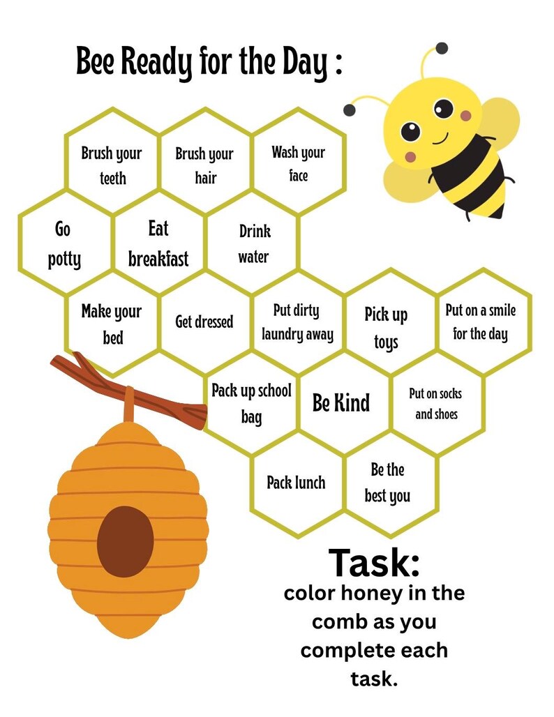 Bee Task Printable Bee Morning Routine Chart for Kids | Honeycomb Daily ...