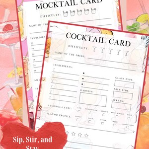 Schede ricette per cocktail e analcolici / Modelli di ricette per drink / Carrello bar stampabile in PDF / Download immediato