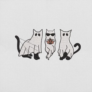 Halloween Cat Trio Embroidery Design, Three Spooky Cats Sitting Together Machine File for Embroidery, Instant Download, PES DST File
