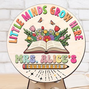 Placa personalizada para sala de aula – Presente fofo para professor, Porta-cartão com nome personalizado, Placa de boas-vindas floral, Decoração de sala de aula de volta às aulas