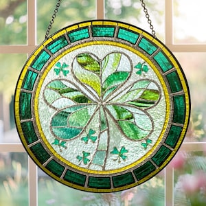 Shamrock Suncatcher Ornament, Green Stained Glass Window Hanging, Irish Home Decor, Lucky Clover Gift Ornament