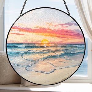 Beach Sunset Glass Suncatcher | Ocean View Window Hanging | Coastal Home Decor | Summer Beach Art | Sea Lover Gift | Tropical Vibes Ornament