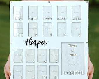 Personalized School Photo Frame K-12 – Custom Wooden Graduation Keepsake from Newborn to Senior Year for Kids