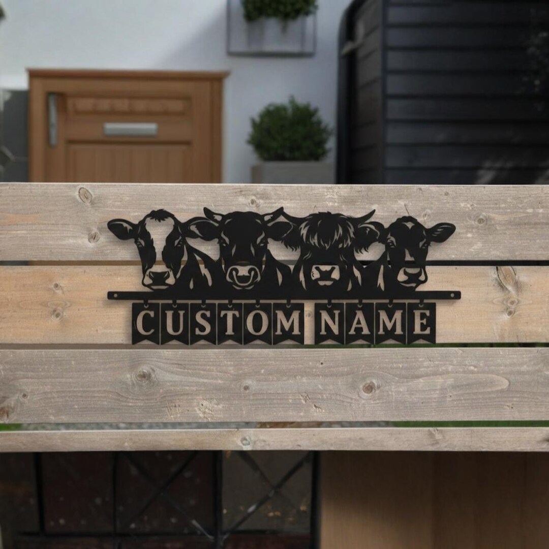 Personalized Metal Farm Sign, Custom Name Metal Wall Art, Cow Farmhouse ...