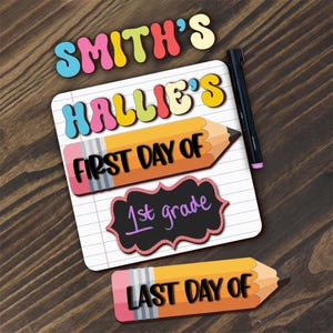 Letrero personalizado para el primer y último día de clases / Accesorio de fotografía escolar intercambiable / Letrero redondo personalizado para el regreso a clases, niños regresan a la escuela