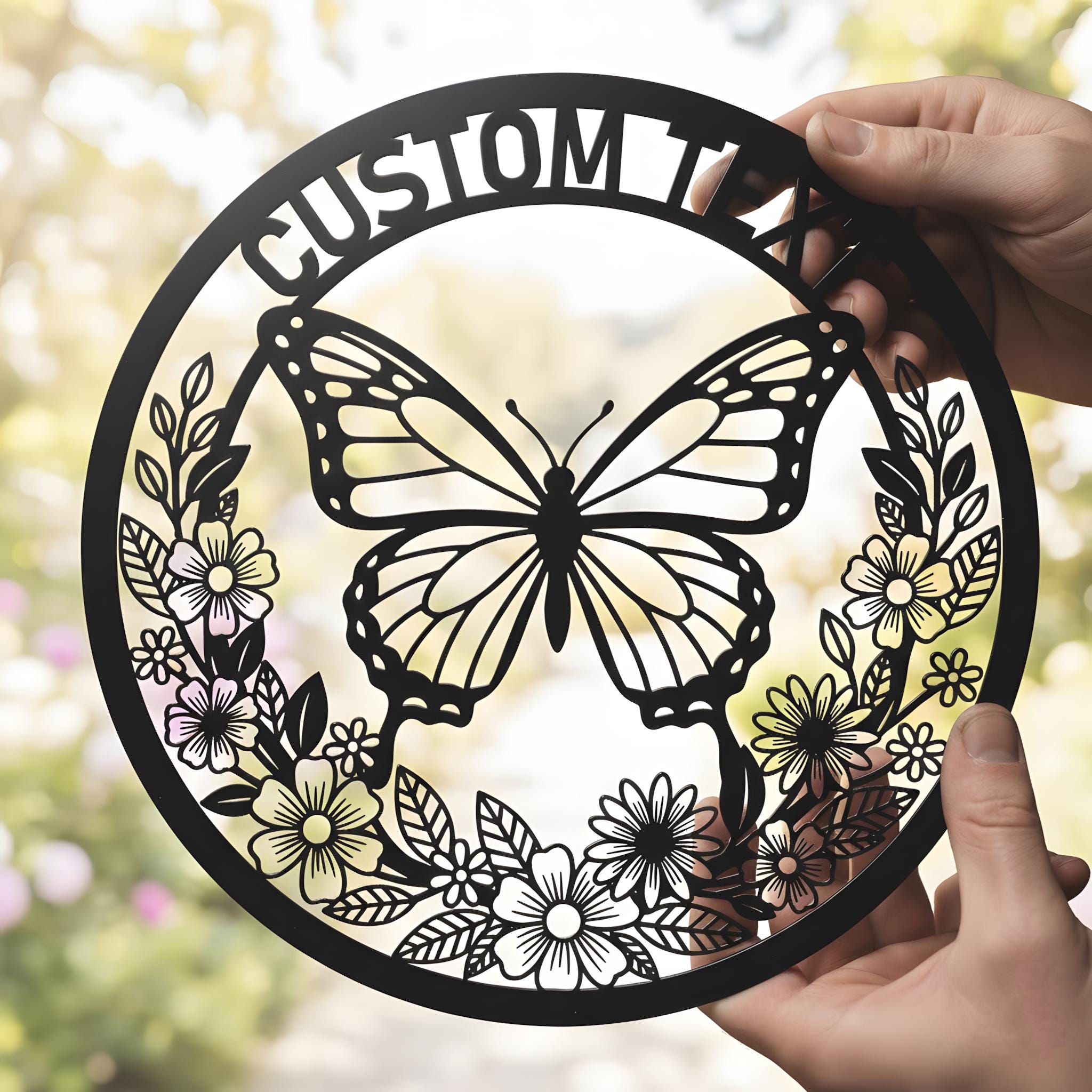 Personalized Butterfly Metal Sign, Custom Floral Wall Art, Garden Decor ...