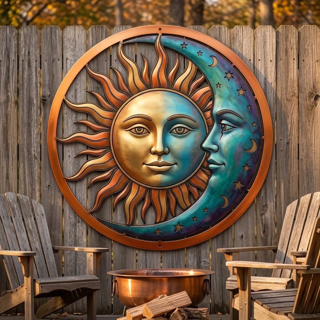 Sun Moon Metal Wall Art, Celestial Sun and Moon Decor, Boho Outdoor ...