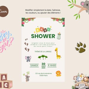 Invitation Baby Shower Thème Jungle ou Nature