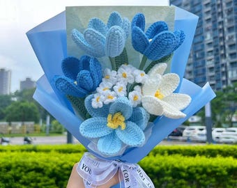 Crochet Tulip Flower Bouquet,handmade Knitted Finished Bouquet