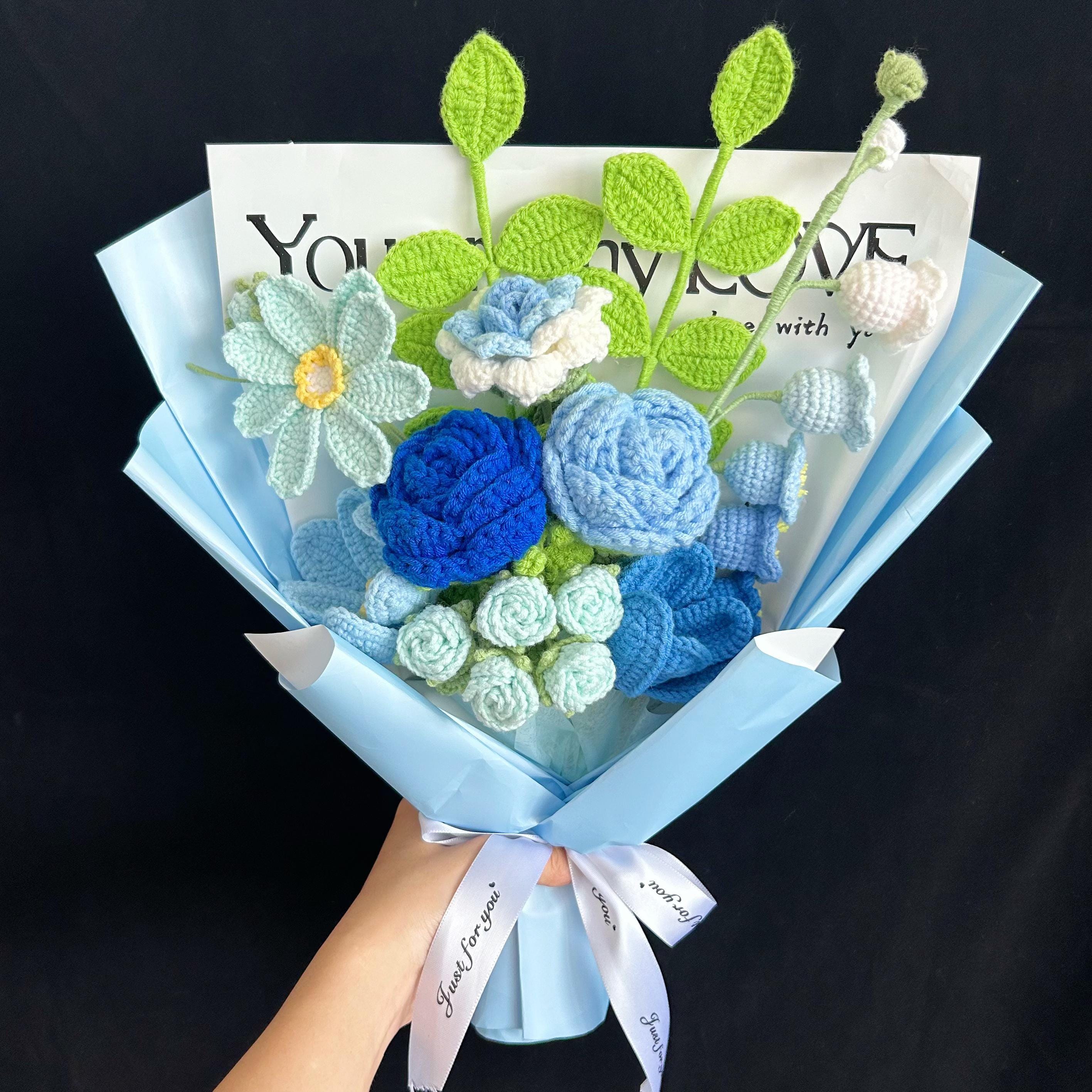 Crochet Rose Flower Bouquet,knit Tulip,lily of the Valley,forever