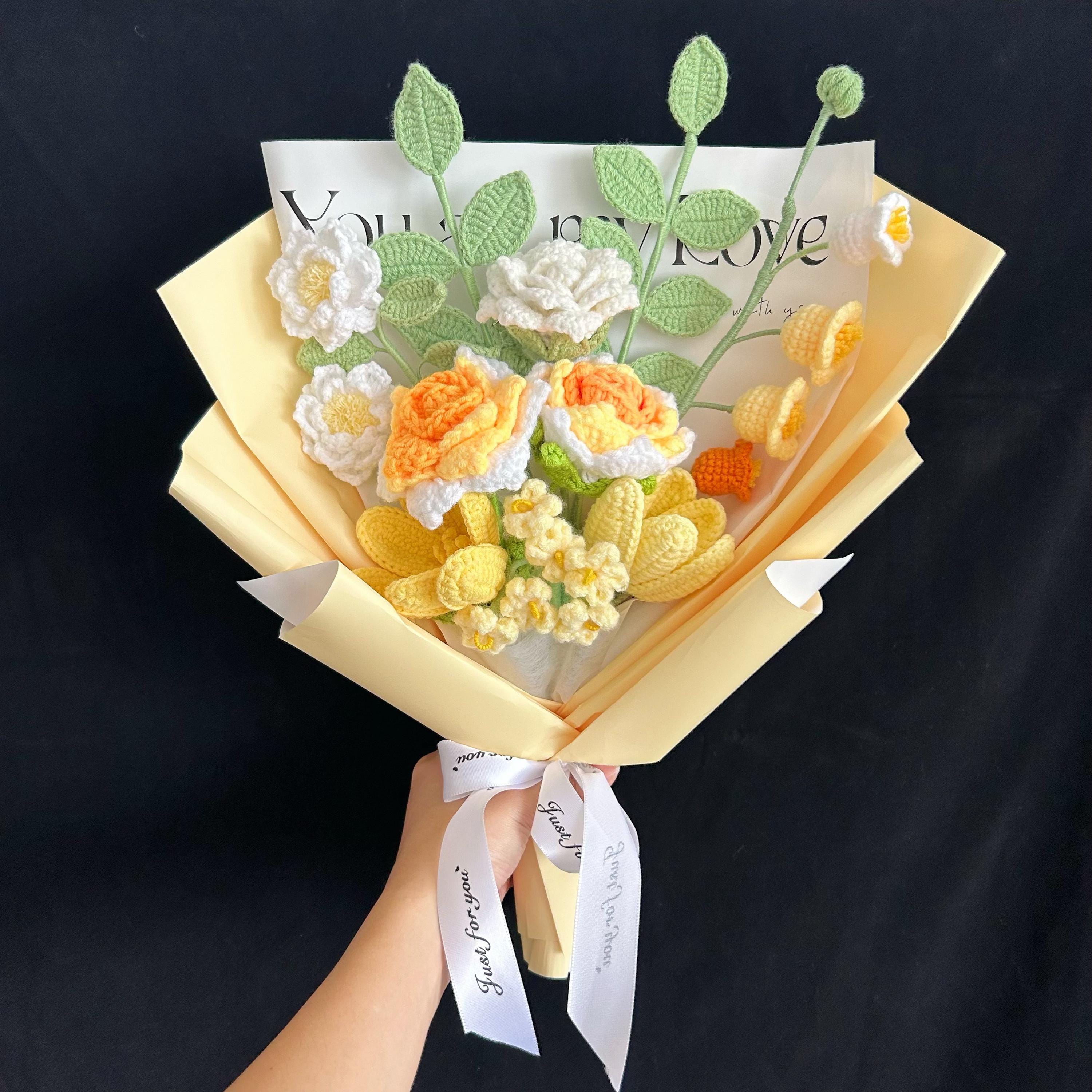 Crochet Rose Flower Bouquet,knit Tulip,lily of the Valley,forever