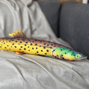 fish pillow, sofa cushion, pillow for children, gift pillow, gift for the fisherman, home decor, nature decor, handmade pillow,trout pillow