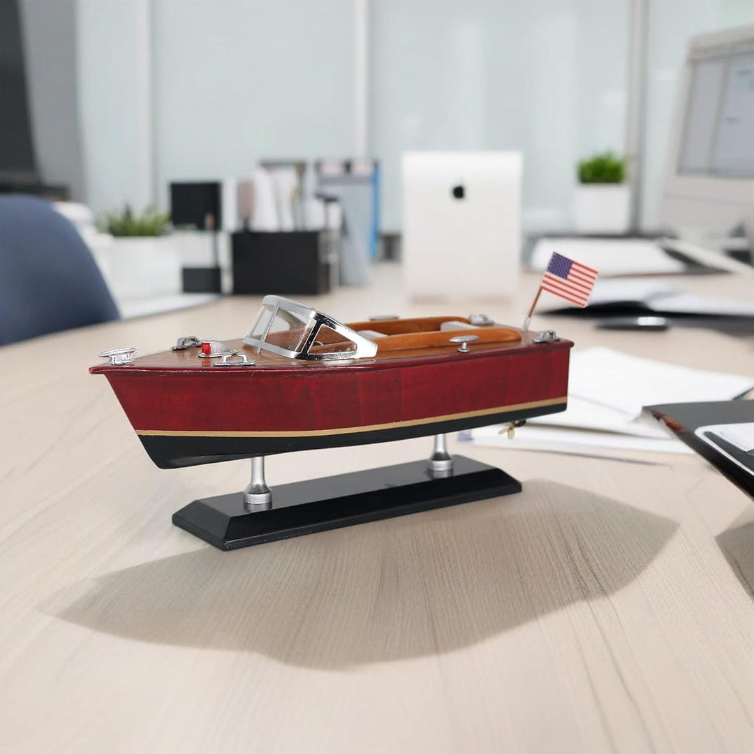 Handcrafted 35CM Wooden Speedboat Model – Burgundy Runabout – 1/27 ...