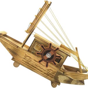 Handmade Sailing Boat Model Decor Nautical Craft Ornament for Home and Present Wood Color Sailboat Model for Beach Style Decoration 27CM