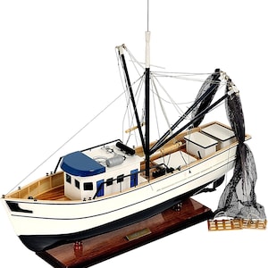 Old Modern Handicrafts Shrimp Wooden Boat Model – Nautical Decor – Handmade Collectible 35cm – Coastal Home Decor