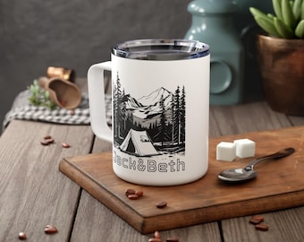 Personalized Camping Mug, Anniversary Gift, Rustic Outdoors Design