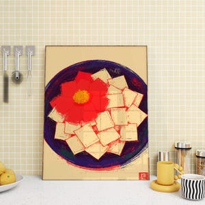 Tofu Print, Japanese Print, Japanese Food Poster, Kitchen Print, Retro Art, Kitchen Poster, Flower & Food Print, Poster, Japan, Asian Print