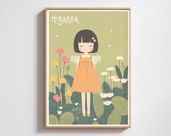 Flower Fairy Art Print: Personalized Girl's Bedroom Wall Art (Digital Download)