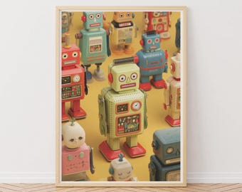 Vintage Blech Roboter Kunstdruck: Retro Spielzeug Poster (Digitaler Download)