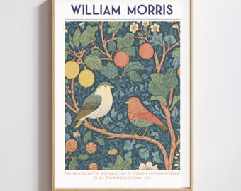 Stampa artistica di William Morris raffigurante uccelli e natura, poster botanico vintage