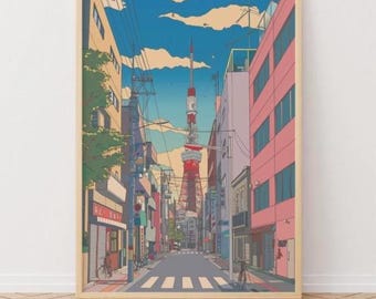 Anime Tokyo Tower Art Print: Japanese Cityscape Poster, Framed and Unframed Choices