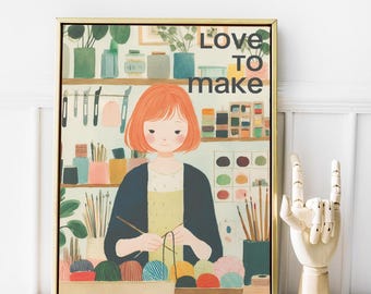 Lámina decorativa "Me encanta tejer y coser": Póster para decorar tu taller de manualidades (con o sin marco)