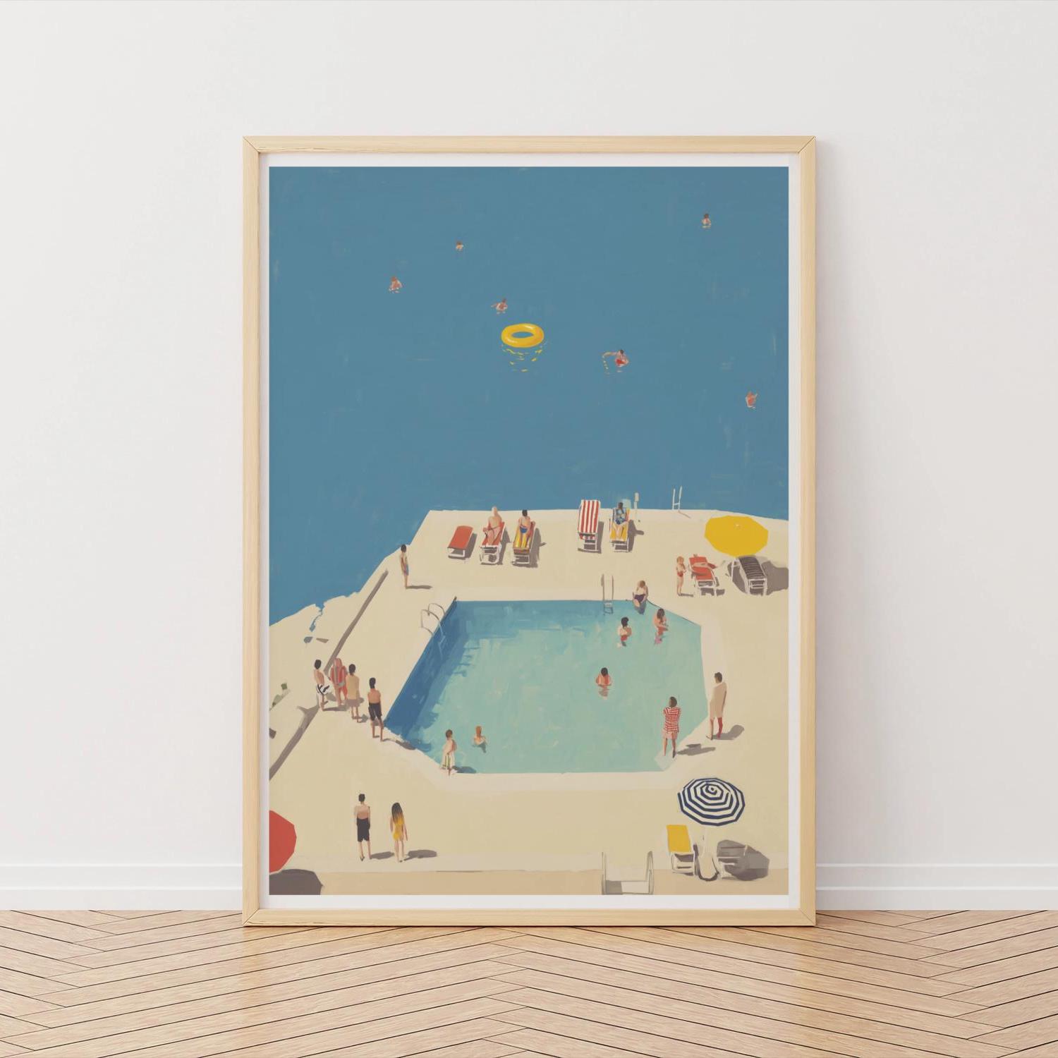 Modern Swimming Pool Art Print: Sunny Summer Vibes, Lido Wall Art
