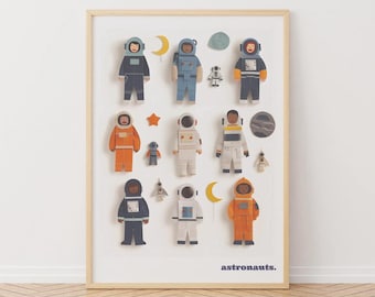 Kids Astronaut Wall Art Print, Colourful Space Nursery Decor, Boys Bedroom Poster, Playroom Space Theme, Galaxy Wall Art for Kids Room
