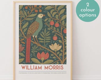 Stampa artistica di William Morris raffigurante uccelli e natura, poster botanico vintage