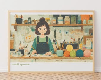 Craft Queen Print: Arty Wall Decor, Knitting, Painting, Craft Room Art (Framed/Unframed)