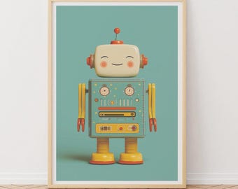 Póster de robot retro, lámina de juguete personalizada (decoración para la habitación infantil)