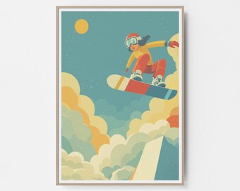 Snowboarder Female Wall Art, Adventure Style Snowboarding Print