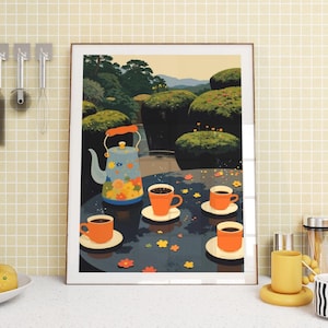 Retro Coffee Pot Poster: 1970s Kitchen Print, Tea Lover Gift