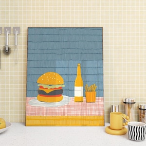 Retro Diner Print: Burger, Fries & Beer - 1950s Style Kitchen Art