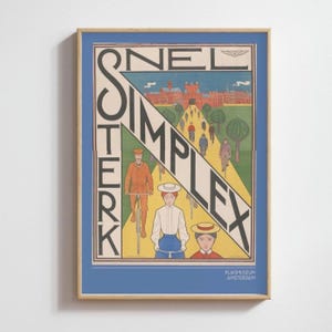 May include: Framed vintage poster with a blue border. The poster shows cyclists on a road leading to a building, with the words "SNEL STERK SIMPLEX" in bold letters. The Rijksmuseum Amsterdam logo is at the bottom.